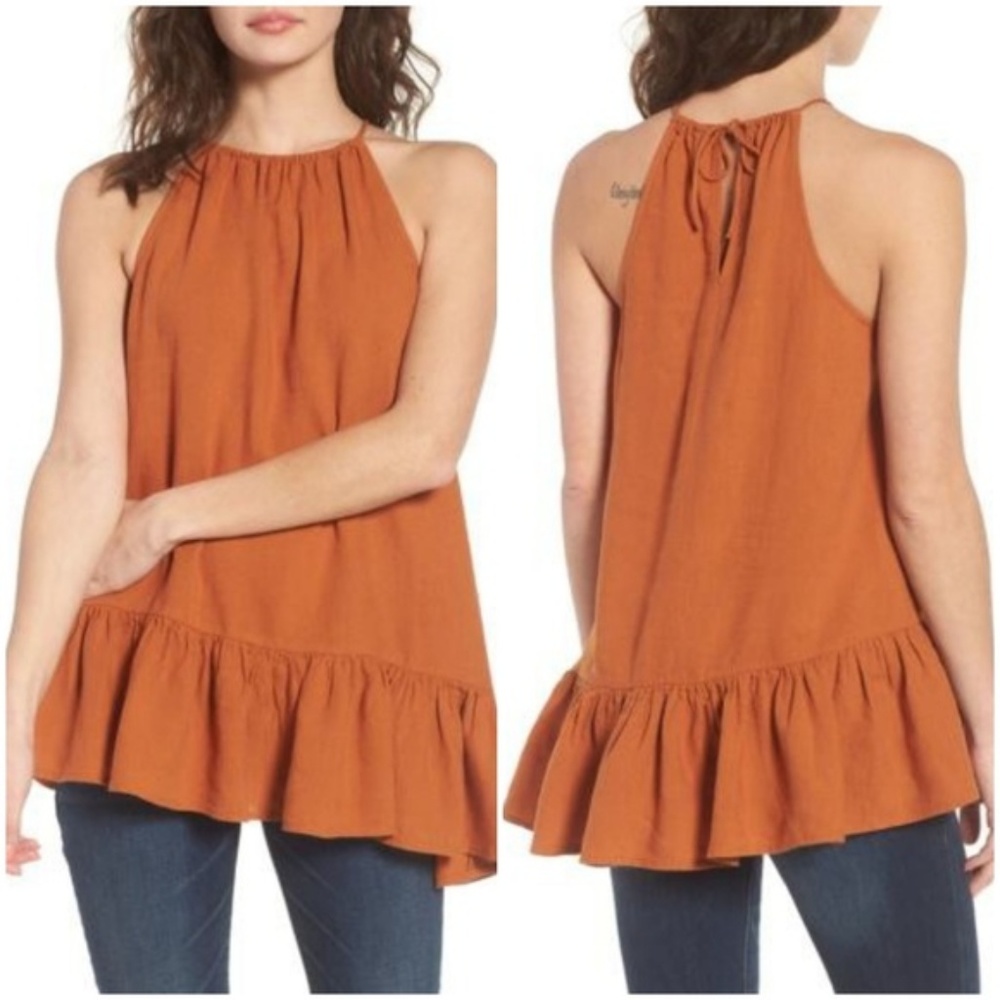 BP. Asymmetrical Peplum Tank Top Rust Orange XXL